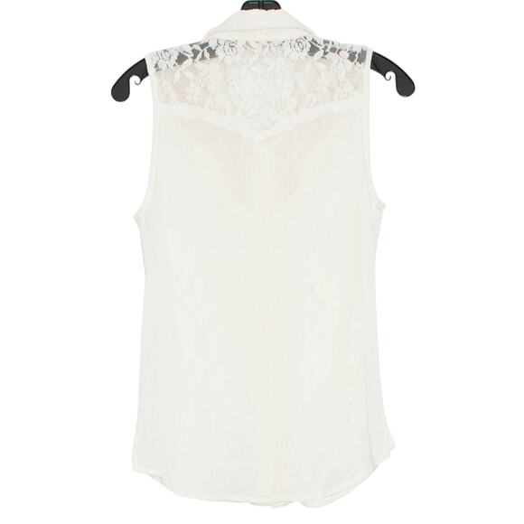 Miss Me Top Cottage Lace Sleeveless Coquette Romantic Floral Button Ivory Small - Picture 4 of 4
